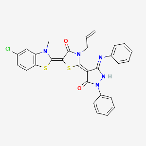 molecular formula C29H22ClN5O2S2 B3724326 3-allyl-2-(3-anilino-5-oxo-1-phenyl-1,5-dihydro-4H-pyrazol-4-ylidene)-5-(5-chloro-3-methyl-1,3-benzothiazol-2(3H)-ylidene)-1,3-thiazolidin-4-one 