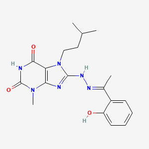 molecular formula C19H24N6O3 B3724336 8-{2-[1-(2-hydroxyphenyl)ethylidene]hydrazino}-3-methyl-7-(3-methylbutyl)-3,7-dihydro-1H-purine-2,6-dione 