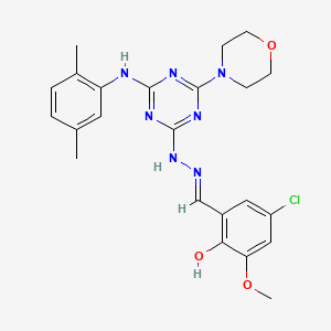 molecular formula C23H26ClN7O3 B3724343 5-chloro-2-hydroxy-3-methoxybenzaldehyde [4-[(2,5-dimethylphenyl)amino]-6-(4-morpholinyl)-1,3,5-triazin-2-yl]hydrazone 