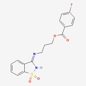molecular formula C17H15FN2O4S B3724382 3-[(1,1-dioxido-1,2-benzisothiazol-3-yl)amino]propyl 4-fluorobenzoate 
