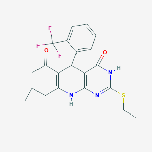 molecular formula C23H22F3N3O2S B3724730 2-(allylthio)-8,8-dimethyl-5-[2-(trifluoromethyl)phenyl]-5,8,9,10-tetrahydropyrimido[4,5-b]quinoline-4,6(3H,7H)-dione 