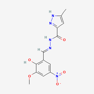 molecular formula C13H13N5O5 B3724912 N'-(2-hydroxy-3-methoxy-5-nitrobenzylidene)-3-methyl-1H-pyrazole-5-carbohydrazide 