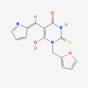 molecular formula C14H11N3O3S B3725011 1-(2-furylmethyl)-5-(1H-pyrrol-2-ylmethylene)-2-thioxodihydro-4,6(1H,5H)-pyrimidinedione 