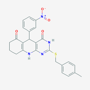 molecular formula C25H22N4O4S B3725083 2-[(4-methylbenzyl)thio]-5-(3-nitrophenyl)-5,8,9,10-tetrahydropyrimido[4,5-b]quinoline-4,6(3H,7H)-dione 