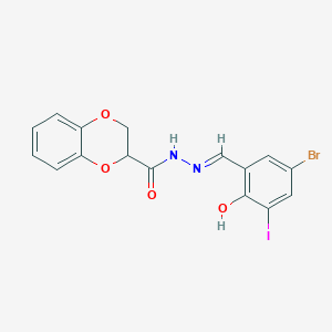 molecular formula C16H12BrIN2O4 B3725295 N'-(5-bromo-2-hydroxy-3-iodobenzylidene)-2,3-dihydro-1,4-benzodioxine-2-carbohydrazide 
