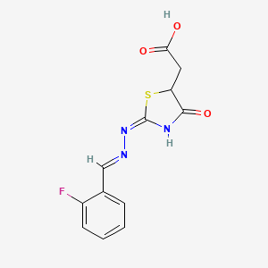 molecular formula C12H10FN3O3S B3725462 {2-[(2-fluorobenzylidene)hydrazono]-4-oxo-1,3-thiazolidin-5-yl}acetic acid 