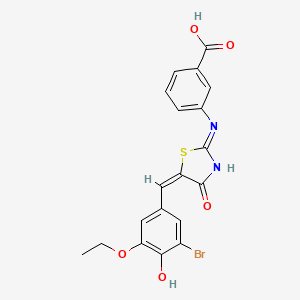 molecular formula C19H15BrN2O5S B3725526 3-{[5-(3-bromo-5-ethoxy-4-hydroxybenzylidene)-4-oxo-4,5-dihydro-1,3-thiazol-2-yl]amino}benzoic acid 