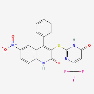 molecular formula C20H11F3N4O4S B3725530 3-{[4-hydroxy-6-(trifluoromethyl)-2-pyrimidinyl]thio}-6-nitro-4-phenyl-2(1H)-quinolinone 