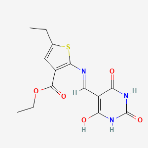 molecular formula C14H15N3O5S B3725662 ethyl 5-ethyl-2-{[(2,4,6-trioxotetrahydro-5(2H)-pyrimidinylidene)methyl]amino}-3-thiophenecarboxylate 