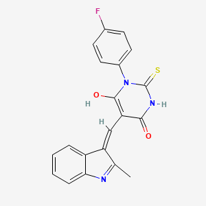 molecular formula C20H14FN3O2S B3725675 1-(4-fluorophenyl)-5-[(2-methyl-1H-indol-3-yl)methylene]-2-thioxodihydro-4,6(1H,5H)-pyrimidinedione 