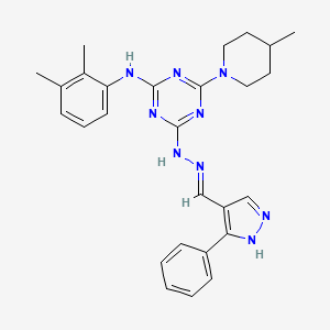 molecular formula C27H31N9 B3725728 3-phenyl-1H-pyrazole-4-carbaldehyde [4-[(2,3-dimethylphenyl)amino]-6-(4-methyl-1-piperidinyl)-1,3,5-triazin-2-yl]hydrazone 