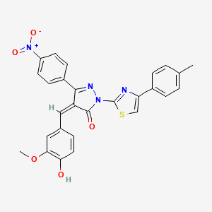 molecular formula C27H20N4O5S B3725880 4-(4-hydroxy-3-methoxybenzylidene)-2-[4-(4-methylphenyl)-1,3-thiazol-2-yl]-5-(4-nitrophenyl)-2,4-dihydro-3H-pyrazol-3-one 