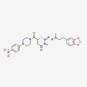 molecular formula C26H28N6O6S B3726051 6-{[4-(4-nitrophenyl)-1-piperazinyl]carbonyl}-1,3-thiazinane-2,4-dione 2-{[3-(1,3-benzodioxol-5-yl)-1-methylpropylidene]hydrazone} 