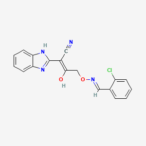 molecular formula C18H13ClN4O2 B3726083 4-{[(2-chlorobenzylidene)amino]oxy}-2-(1,3-dihydro-2H-benzimidazol-2-ylidene)-3-oxobutanenitrile 