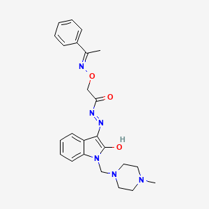 N'-{1-[(4-methyl-1-piperazinyl)methyl]-2-oxo-1,2-dihydro-3H-indol-3-ylidene}-2-{[(1-phenylethylidene)amino]oxy}acetohydrazide