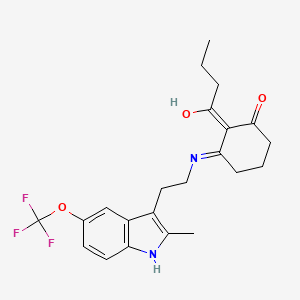 2-butyryl-3-({2-[2-methyl-5-(trifluoromethoxy)-1H-indol-3-yl]ethyl}amino)cyclohex-2-en-1-one