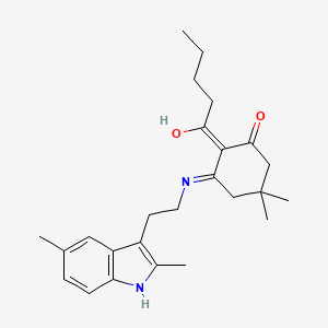 molecular formula C25H34N2O2 B3726409 3-{[2-(2,5-dimethyl-1H-indol-3-yl)ethyl]amino}-5,5-dimethyl-2-pentanoylcyclohex-2-en-1-one 