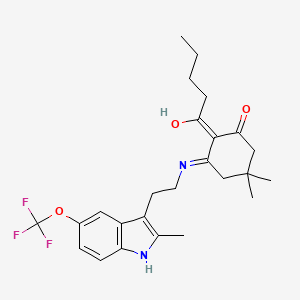 molecular formula C25H31F3N2O3 B3726411 5,5-dimethyl-3-({2-[2-methyl-5-(trifluoromethoxy)-1H-indol-3-yl]ethyl}amino)-2-pentanoylcyclohex-2-en-1-one 