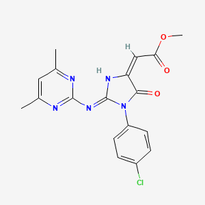 methyl {1-(4-chlorophenyl)-2-[(4,6-dimethyl-2-pyrimidinyl)amino]-5-oxo-1,5-dihydro-4H-imidazol-4-ylidene}acetate