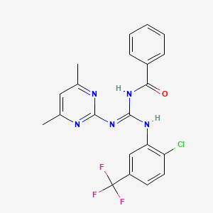molecular formula C21H17ClF3N5O B3726512 N-{{[2-chloro-5-(trifluoromethyl)phenyl]amino}[(4,6-dimethyl-2-pyrimidinyl)amino]methylene}benzamide 