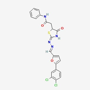 molecular formula C22H16Cl2N4O3S B3726583 2-[2-({[5-(3,4-dichlorophenyl)-2-furyl]methylene}hydrazono)-4-oxo-1,3-thiazolidin-5-yl]-N-phenylacetamide 