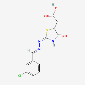 molecular formula C12H10ClN3O3S B3726619 {2-[(3-chlorobenzylidene)hydrazono]-4-oxo-1,3-thiazolidin-5-yl}acetic acid 