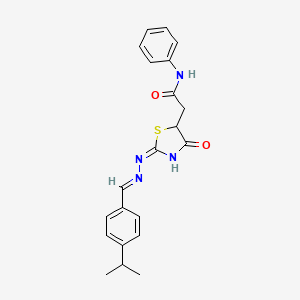 molecular formula C21H22N4O2S B3726638 2-{2-[(4-isopropylbenzylidene)hydrazono]-4-oxo-1,3-thiazolidin-5-yl}-N-phenylacetamide 