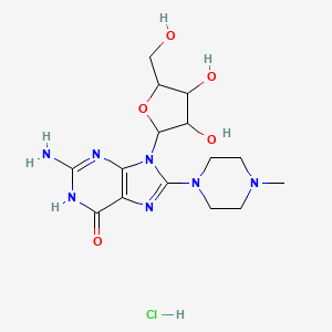 molecular formula C15H24ClN7O5 B3727017 2-amino-9-[3,4-dihydroxy-5-(hydroxymethyl)tetrahydro-2-furanyl]-8-(4-methyl-1-piperazinyl)-1,9-dihydro-6H-purin-6-one hydrochloride 