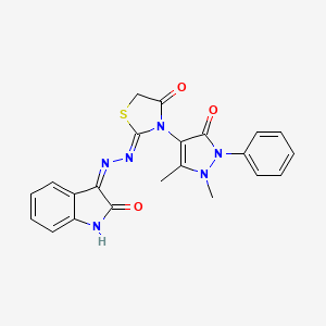 molecular formula C22H18N6O3S B3727164 1H-indole-2,3-dione 3-{[3-(1,5-dimethyl-3-oxo-2-phenyl-2,3-dihydro-1H-pyrazol-4-yl)-4-oxo-1,3-thiazolidin-2-ylidene]hydrazone} 