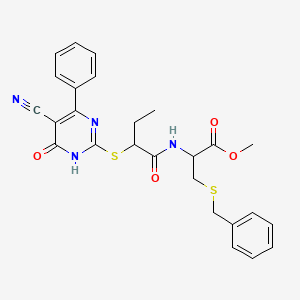 molecular formula C26H26N4O4S2 B3727294 methyl S-benzyl-N-{2-[(5-cyano-6-oxo-4-phenyl-1,6-dihydro-2-pyrimidinyl)thio]butanoyl}cysteinate 