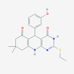 molecular formula C21H23N3O3S B3727316 2-(ethylthio)-5-(3-hydroxyphenyl)-8,8-dimethyl-5,8,9,10-tetrahydropyrimido[4,5-b]quinoline-4,6(3H,7H)-dione 