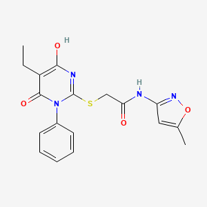 molecular formula C18H18N4O4S B3727364 2-[(5-ethyl-4-hydroxy-6-oxo-1-phenyl-1,6-dihydro-2-pyrimidinyl)thio]-N-(5-methyl-3-isoxazolyl)acetamide 