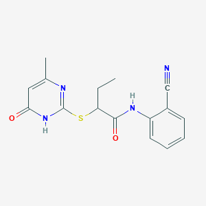 molecular formula C16H16N4O2S B3727713 N-(2-cyanophenyl)-2-[(4-methyl-6-oxo-1,6-dihydro-2-pyrimidinyl)thio]butanamide 