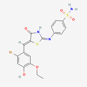 molecular formula C18H16BrN3O5S2 B3728080 4-{[5-(2-bromo-5-ethoxy-4-hydroxybenzylidene)-4-oxo-1,3-thiazolidin-2-ylidene]amino}benzenesulfonamide 