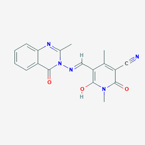 molecular formula C18H15N5O3 B3728216 1,4-dimethyl-5-{[(2-methyl-4-oxo-3(4H)-quinazolinyl)amino]methylene}-2,6-dioxo-1,2,5,6-tetrahydro-3-pyridinecarbonitrile 