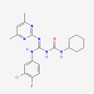 molecular formula C20H24ClFN6O B3728308 N-{[(3-chloro-4-fluorophenyl)amino][(4,6-dimethyl-2-pyrimidinyl)amino]methylene}-N'-cyclohexylurea 