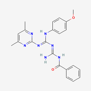 molecular formula C22H23N7O2 B3728315 N-[({[(4,6-dimethyl-2-pyrimidinyl)amino][(4-methoxyphenyl)amino]methylene}amino)(imino)methyl]benzamide 