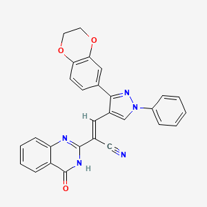 molecular formula C28H19N5O3 B3728341 3-[3-(2,3-dihydro-1,4-benzodioxin-6-yl)-1-phenyl-1H-pyrazol-4-yl]-2-(4-oxo-3,4-dihydro-2-quinazolinyl)acrylonitrile 