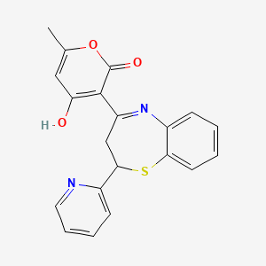 molecular formula C20H16N2O3S B3728654 4-hydroxy-6-methyl-3-[2-(2-pyridinyl)-2,3-dihydro-1,5-benzothiazepin-4-yl]-2H-pyran-2-one 