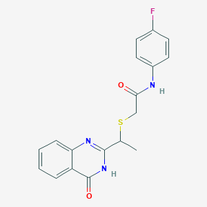 N-(4-fluorophenyl)-2-{[1-(4-oxo-3,4-dihydro-2-quinazolinyl)ethyl]thio}acetamide