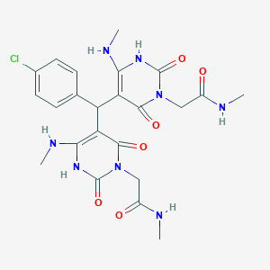 molecular formula C23H27ClN8O6 B372894 2-(5-[(4-chlorophenyl)(6-(methylamino)-3-[2-(methylamino)-2-oxoethyl]-2,4-dioxo-1,4-dihydro-5(2H)-pyrimidinyl)methyl]-4-(methylamino)-2,6-dioxo-3,6-dihydro-1(2H)-pyrimidinyl)-N-methylacetamide 