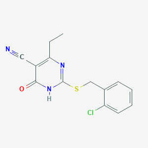 molecular formula C14H12ClN3OS B3728996 2-[(2-chlorobenzyl)thio]-4-ethyl-6-oxo-1,6-dihydro-5-pyrimidinecarbonitrile 