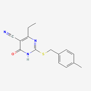 molecular formula C15H15N3OS B3729004 4-ethyl-2-[(4-methylbenzyl)thio]-6-oxo-1,6-dihydro-5-pyrimidinecarbonitrile 