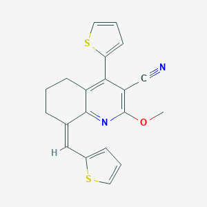 molecular formula C20H16N2OS2 B372906 (8Z)-2-methoxy-4-thiophen-2-yl-8-(thiophen-2-ylmethylidene)-6,7-dihydro-5H-quinoline-3-carbonitrile 