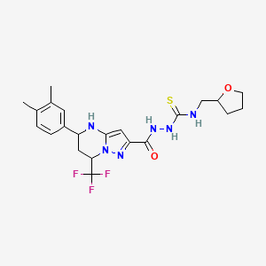 molecular formula C22H27F3N6O2S B3729228 2-{[5-(3,4-dimethylphenyl)-7-(trifluoromethyl)-4,5,6,7-tetrahydropyrazolo[1,5-a]pyrimidin-2-yl]carbonyl}-N-(tetrahydro-2-furanylmethyl)hydrazinecarbothioamide 