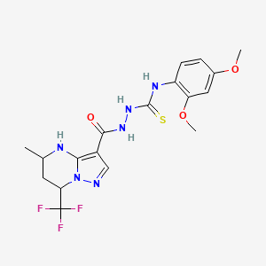 molecular formula C18H21F3N6O3S B3729231 N-(2,4-dimethoxyphenyl)-2-{[5-methyl-7-(trifluoromethyl)-4,5,6,7-tetrahydropyrazolo[1,5-a]pyrimidin-3-yl]carbonyl}hydrazinecarbothioamide 