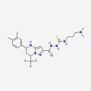 molecular formula C22H30F3N7OS B3729234 N-[3-(dimethylamino)propyl]-2-{[5-(3,4-dimethylphenyl)-7-(trifluoromethyl)-4,5,6,7-tetrahydropyrazolo[1,5-a]pyrimidin-2-yl]carbonyl}hydrazinecarbothioamide 