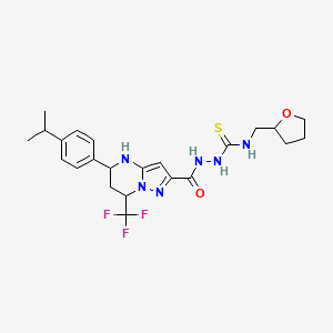 molecular formula C23H29F3N6O2S B3729250 2-{[5-(4-isopropylphenyl)-7-(trifluoromethyl)-4,5,6,7-tetrahydropyrazolo[1,5-a]pyrimidin-2-yl]carbonyl}-N-(tetrahydro-2-furanylmethyl)hydrazinecarbothioamide 