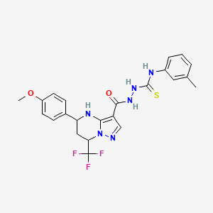 molecular formula C23H23F3N6O2S B3729278 2-{[5-(4-methoxyphenyl)-7-(trifluoromethyl)-4,5,6,7-tetrahydropyrazolo[1,5-a]pyrimidin-3-yl]carbonyl}-N-(3-methylphenyl)hydrazinecarbothioamide 