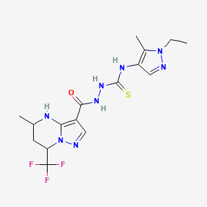 molecular formula C16H21F3N8OS B3729284 N-(1-ethyl-5-methyl-1H-pyrazol-4-yl)-2-{[5-methyl-7-(trifluoromethyl)-4,5,6,7-tetrahydropyrazolo[1,5-a]pyrimidin-3-yl]carbonyl}hydrazinecarbothioamide 